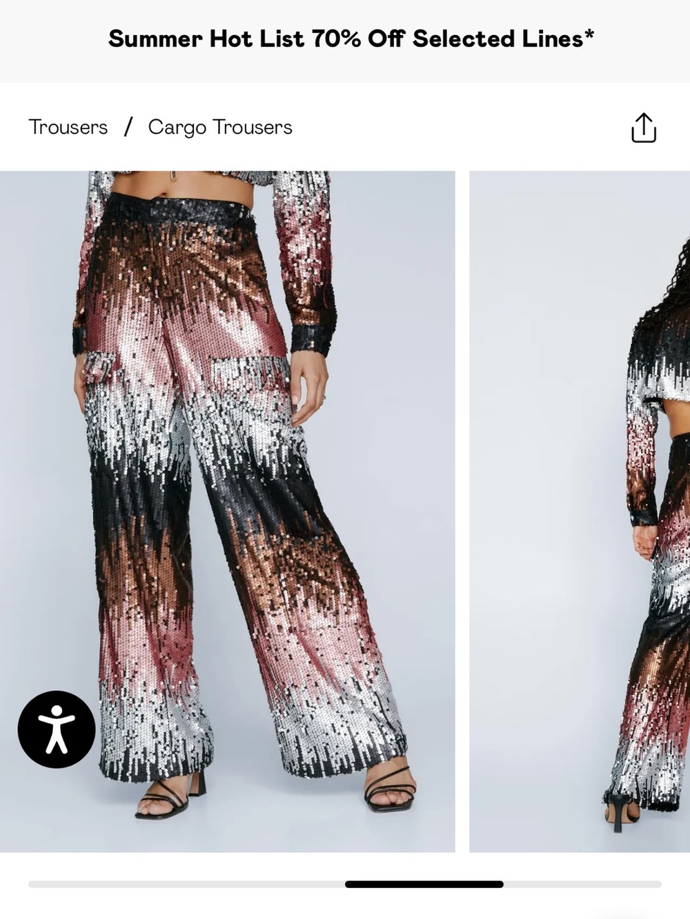 Nasty Gal Sequin Ombre Cargo Trousers - Black Pink Silver - Picture 1 of 9